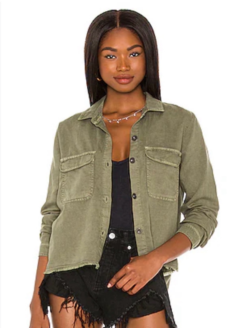 Bella Dahl Fray Hem Shirt in Basil